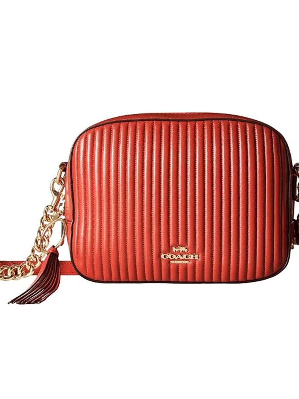 Coach Camera Bag Quilting Li Jasper Handbag Leather Zip Bag Red Gold Purse NWT